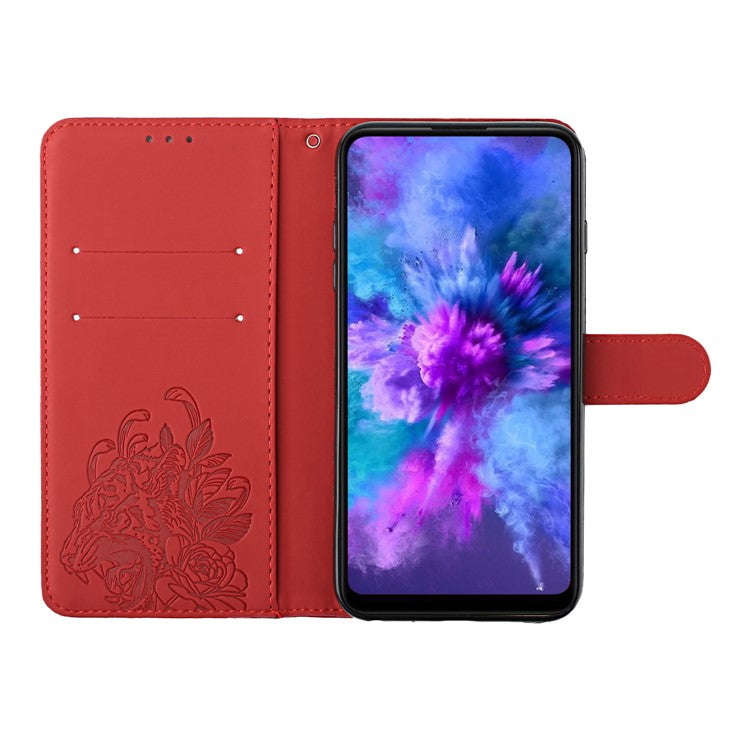 Tiger Head Imprinted Rhinestone Design Wallet Stand Leather Protective Phone Case Shell for Google Pixel 6 Pro - Red