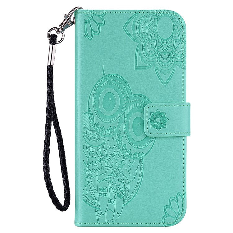 For Google Pixel 6 Shockproof PU Leather+TPU Flip Phone Case Stylish Imprinted Owl Flower Pattern Wallet Shell - Cyan