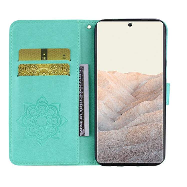 For Google Pixel 6 Shockproof PU Leather+TPU Flip Phone Case Stylish Imprinted Owl Flower Pattern Wallet Shell - Cyan