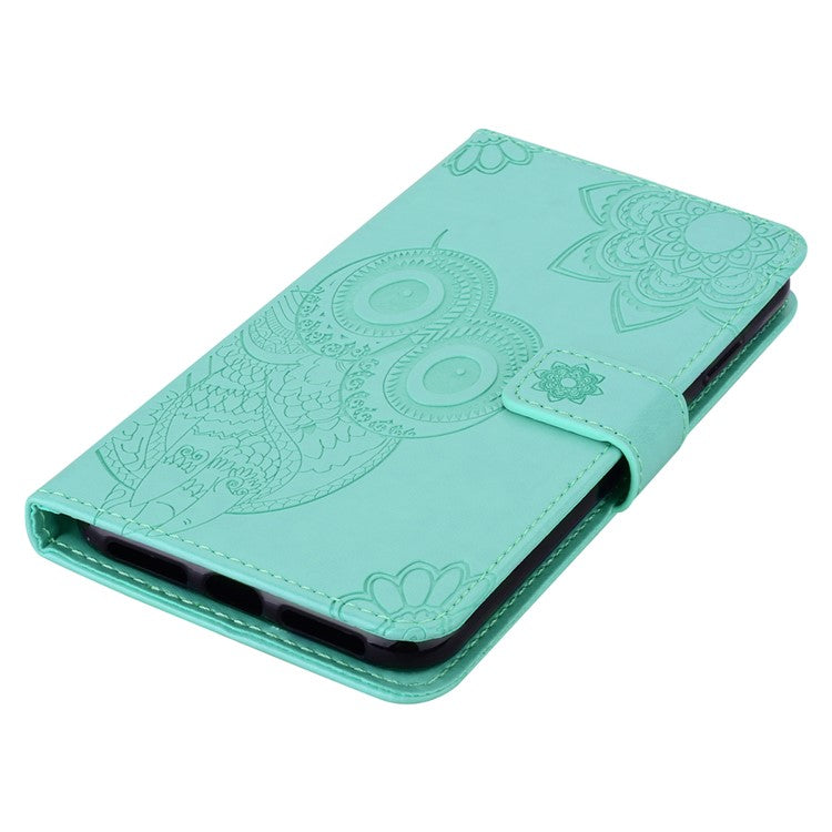 For Google Pixel 6 Shockproof PU Leather+TPU Flip Phone Case Stylish Imprinted Owl Flower Pattern Wallet Shell - Cyan