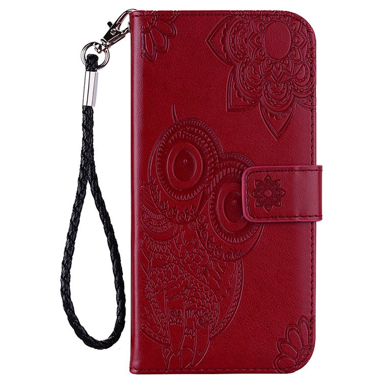 For Google Pixel 6 Shockproof PU Leather+TPU Flip Phone Case Stylish Imprinted Owl Flower Pattern Wallet Shell - Red