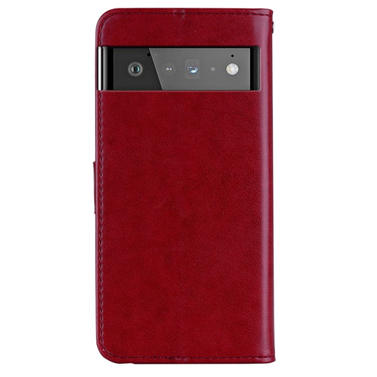 For Google Pixel 6 Shockproof PU Leather+TPU Flip Phone Case Stylish Imprinted Owl Flower Pattern Wallet Shell - Red