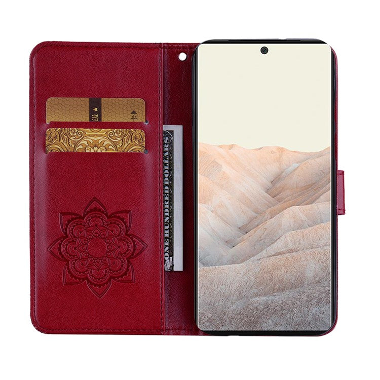 For Google Pixel 6 Shockproof PU Leather+TPU Flip Phone Case Stylish Imprinted Owl Flower Pattern Wallet Shell - Red