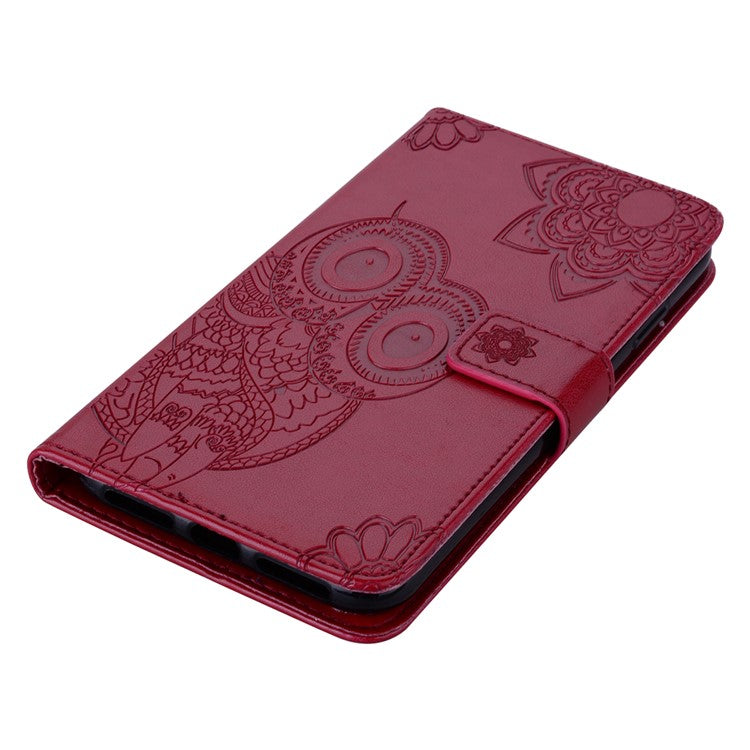 For Google Pixel 6 Shockproof PU Leather+TPU Flip Phone Case Stylish Imprinted Owl Flower Pattern Wallet Shell - Red