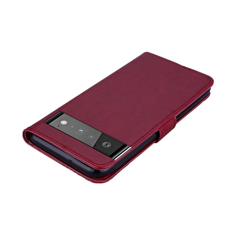 For Google Pixel 6 Shockproof PU Leather+TPU Flip Phone Case Stylish Imprinted Owl Flower Pattern Wallet Shell - Red