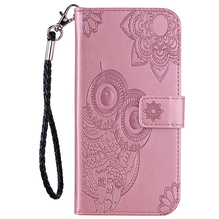 For Google Pixel 6 Shockproof PU Leather+TPU Flip Phone Case Stylish Imprinted Owl Flower Pattern Wallet Shell - Rose Gold