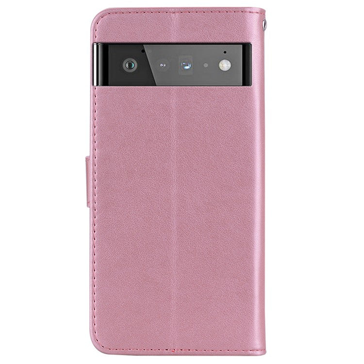 For Google Pixel 6 Shockproof PU Leather+TPU Flip Phone Case Stylish Imprinted Owl Flower Pattern Wallet Shell - Rose Gold