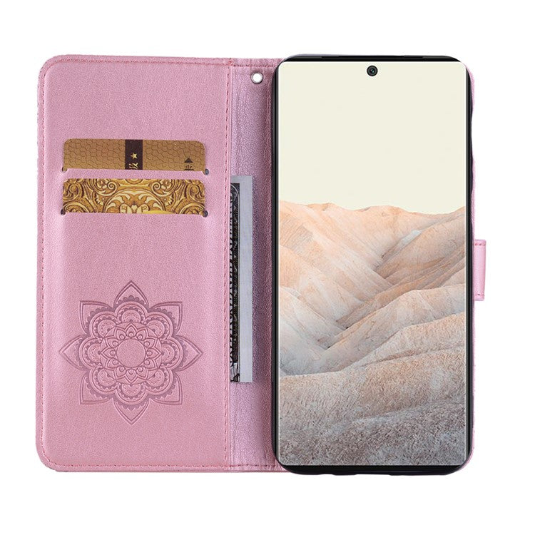 For Google Pixel 6 Shockproof PU Leather+TPU Flip Phone Case Stylish Imprinted Owl Flower Pattern Wallet Shell - Rose Gold