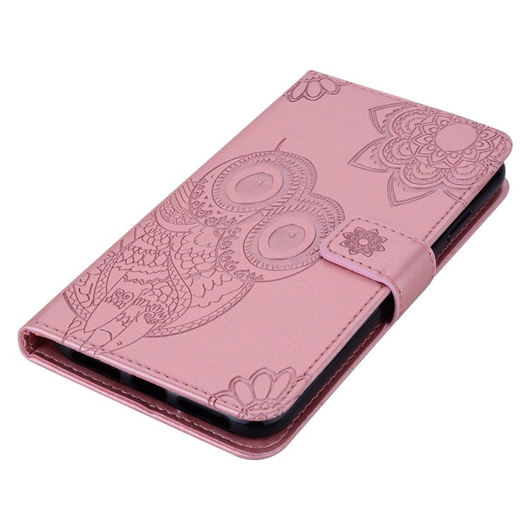 For Google Pixel 6 Shockproof PU Leather+TPU Flip Phone Case Stylish Imprinted Owl Flower Pattern Wallet Shell - Rose Gold