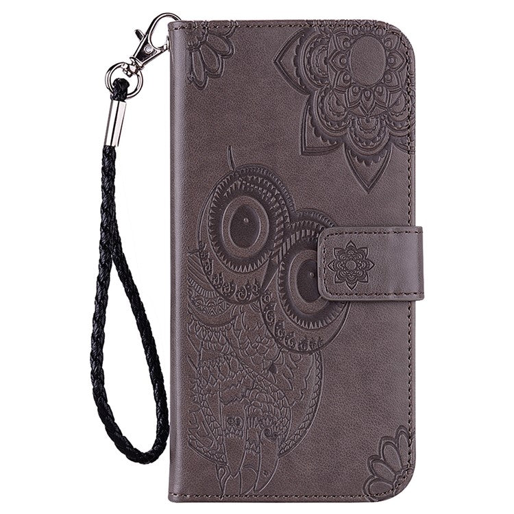 For Google Pixel 6 Shockproof PU Leather+TPU Flip Phone Case Stylish Imprinted Owl Flower Pattern Wallet Shell - Grey