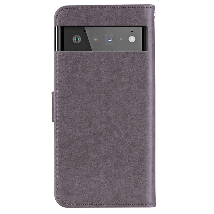 For Google Pixel 6 Shockproof PU Leather+TPU Flip Phone Case Stylish Imprinted Owl Flower Pattern Wallet Shell - Grey