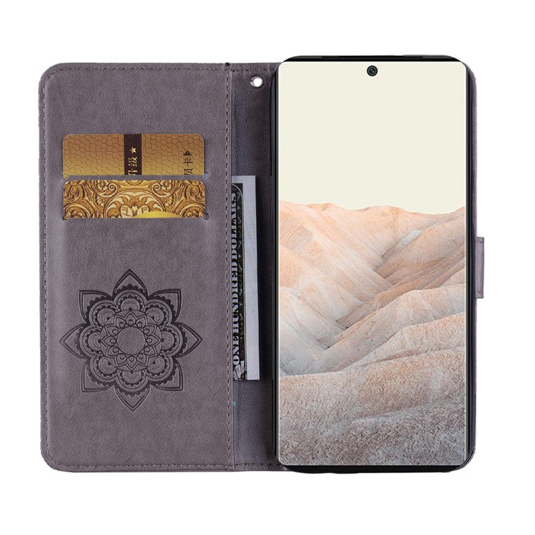 For Google Pixel 6 Shockproof PU Leather+TPU Flip Phone Case Stylish Imprinted Owl Flower Pattern Wallet Shell - Grey