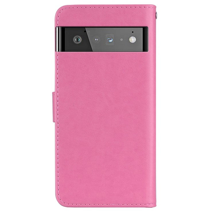 For Google Pixel 6 Shockproof PU Leather+TPU Flip Phone Case Stylish Imprinted Owl Flower Pattern Wallet Shell - Rose