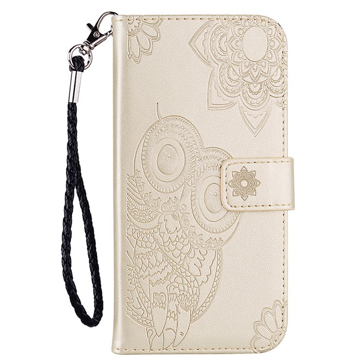 For Google Pixel 6 Shockproof PU Leather+TPU Flip Phone Case Stylish Imprinted Owl Flower Pattern Wallet Shell - Gold