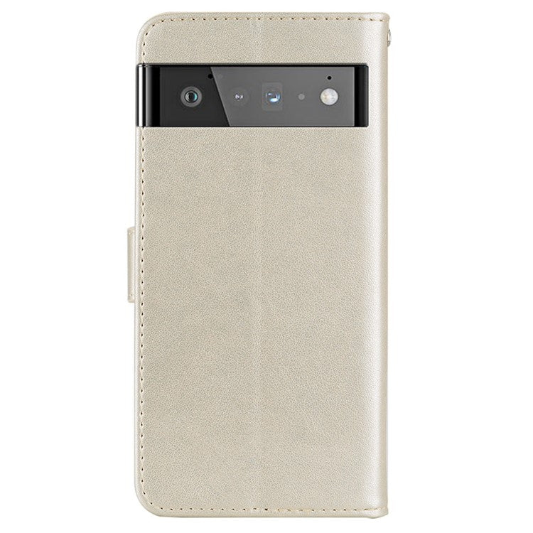 For Google Pixel 6 Shockproof PU Leather+TPU Flip Phone Case Stylish Imprinted Owl Flower Pattern Wallet Shell - Gold