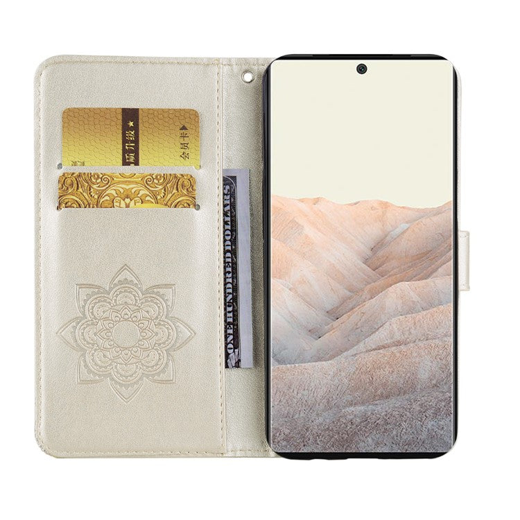 For Google Pixel 6 Shockproof PU Leather+TPU Flip Phone Case Stylish Imprinted Owl Flower Pattern Wallet Shell - Gold