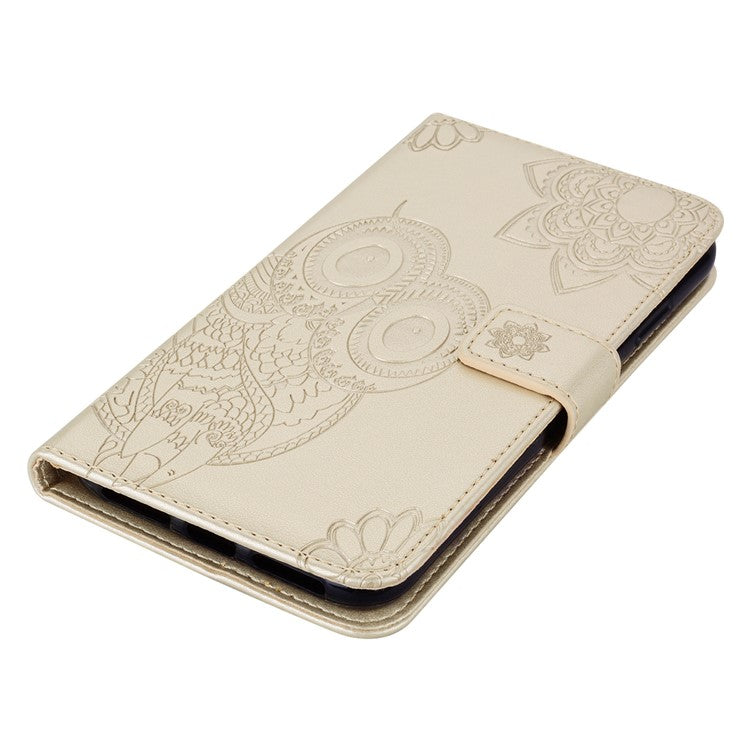 For Google Pixel 6 Shockproof PU Leather+TPU Flip Phone Case Stylish Imprinted Owl Flower Pattern Wallet Shell - Gold