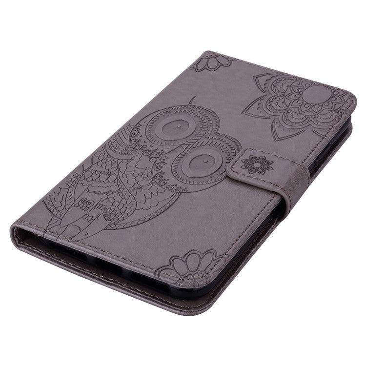 Scratch-resistant Flip Phone Case Imprinted Owl Flower Pattern Leather Wallet Shell for Google Pixel 6 Pro - Grey