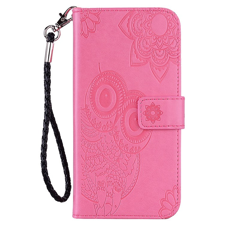 Scratch-resistant Flip Phone Case Imprinted Owl Flower Pattern Leather Wallet Shell for Google Pixel 6 Pro - Rose