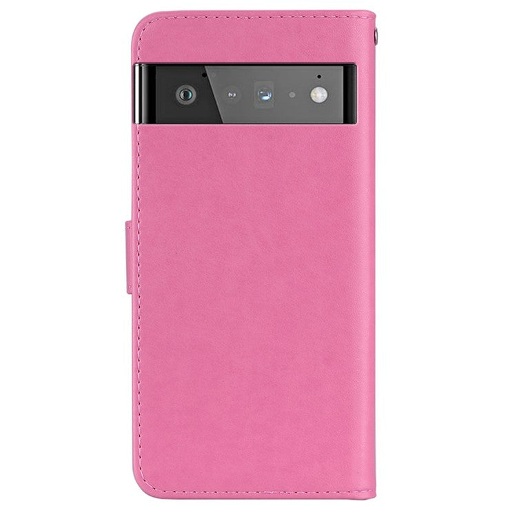 Scratch-resistant Flip Phone Case Imprinted Owl Flower Pattern Leather Wallet Shell for Google Pixel 6 Pro - Rose