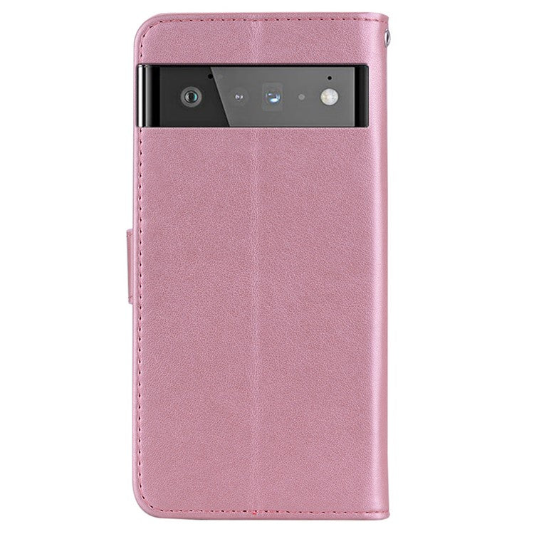 Scratch-resistant Flip Phone Case Imprinted Owl Flower Pattern Leather Wallet Shell for Google Pixel 6 Pro - Rose Gold