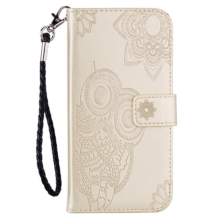 Scratch-resistant Flip Phone Case Imprinted Owl Flower Pattern Leather Wallet Shell for Google Pixel 6 Pro - Gold