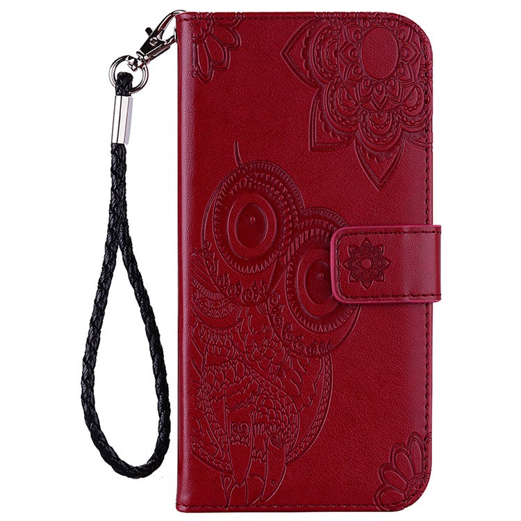 Scratch-resistant Flip Phone Case Imprinted Owl Flower Pattern Leather Wallet Shell for Google Pixel 6 Pro - Red