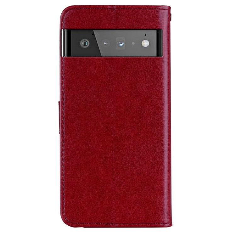 Scratch-resistant Flip Phone Case Imprinted Owl Flower Pattern Leather Wallet Shell for Google Pixel 6 Pro - Red