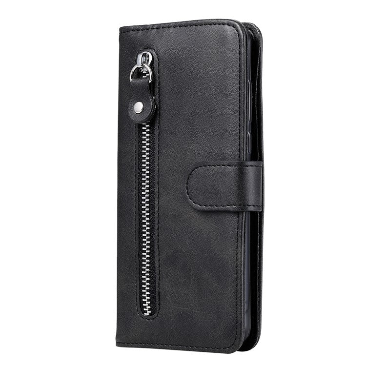 PU Leather Zippered Pocket Phone Case Coin Wallet Stand Folding Case for Google Pixel 6 Pro - Black