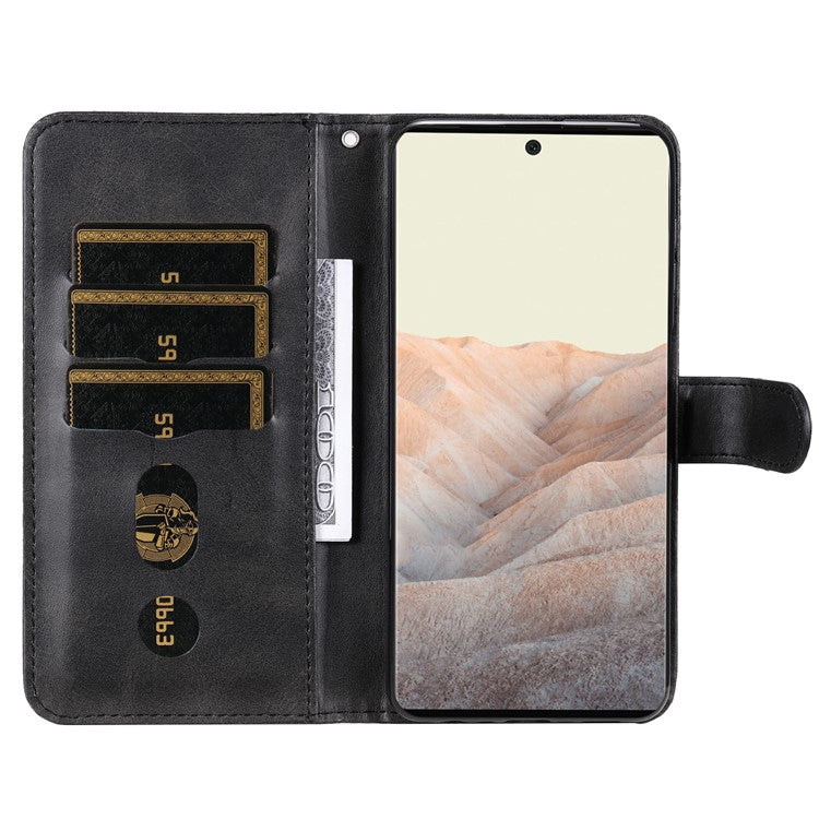 PU Leather Zippered Pocket Phone Case Coin Wallet Stand Folding Case for Google Pixel 6 Pro - Black