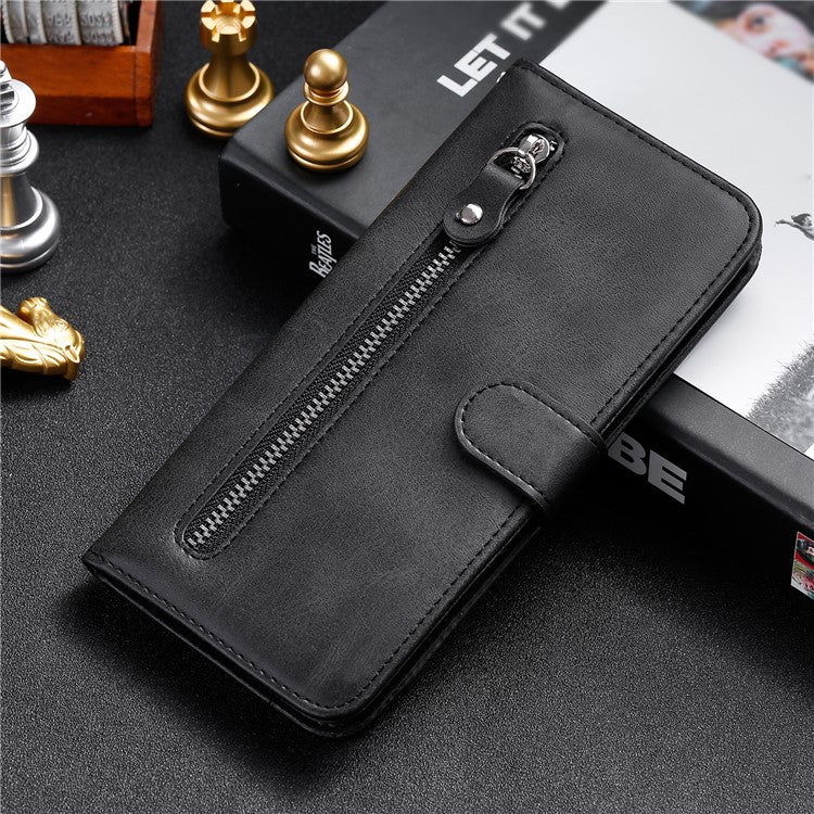 PU Leather Zippered Pocket Phone Case Coin Wallet Stand Folding Case for Google Pixel 6 Pro - Black