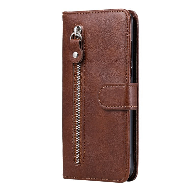 PU Leather Zippered Pocket Phone Case Coin Wallet Stand Folding Case for Google Pixel 6 Pro - Brown