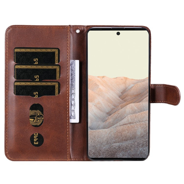 PU Leather Zippered Pocket Phone Case Coin Wallet Stand Folding Case for Google Pixel 6 Pro - Brown