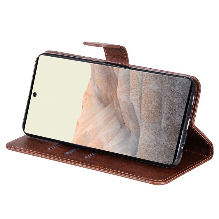 PU Leather Zippered Pocket Phone Case Coin Wallet Stand Folding Case for Google Pixel 6 Pro - Brown