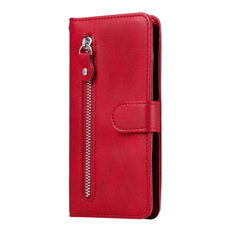 PU Leather Zippered Pocket Phone Case Coin Wallet Stand Folding Case for Google Pixel 6 Pro - Red