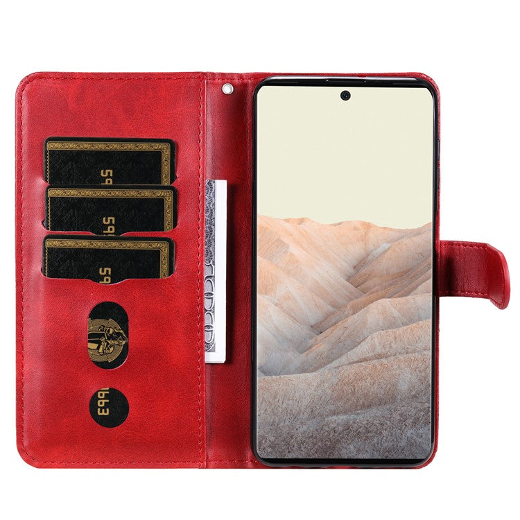 PU Leather Zippered Pocket Phone Case Coin Wallet Stand Folding Case for Google Pixel 6 Pro - Red