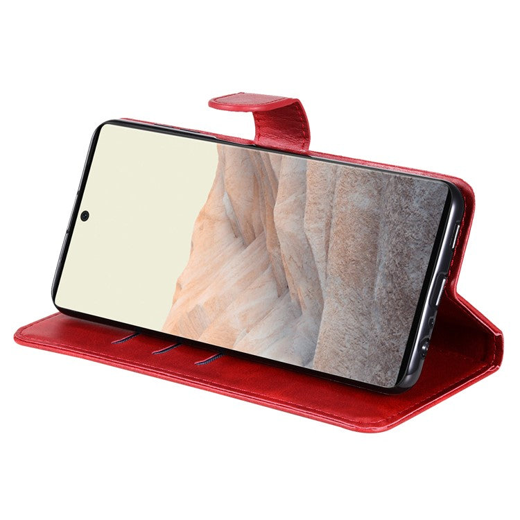 PU Leather Zippered Pocket Phone Case Coin Wallet Stand Folding Case for Google Pixel 6 Pro - Red