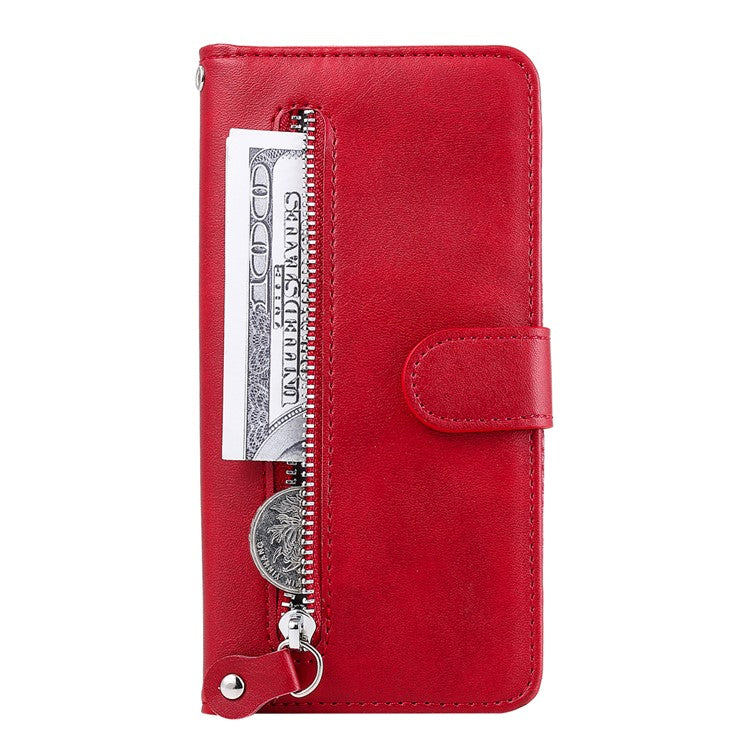 PU Leather Zippered Pocket Phone Case Coin Wallet Stand Folding Case for Google Pixel 6 Pro - Red