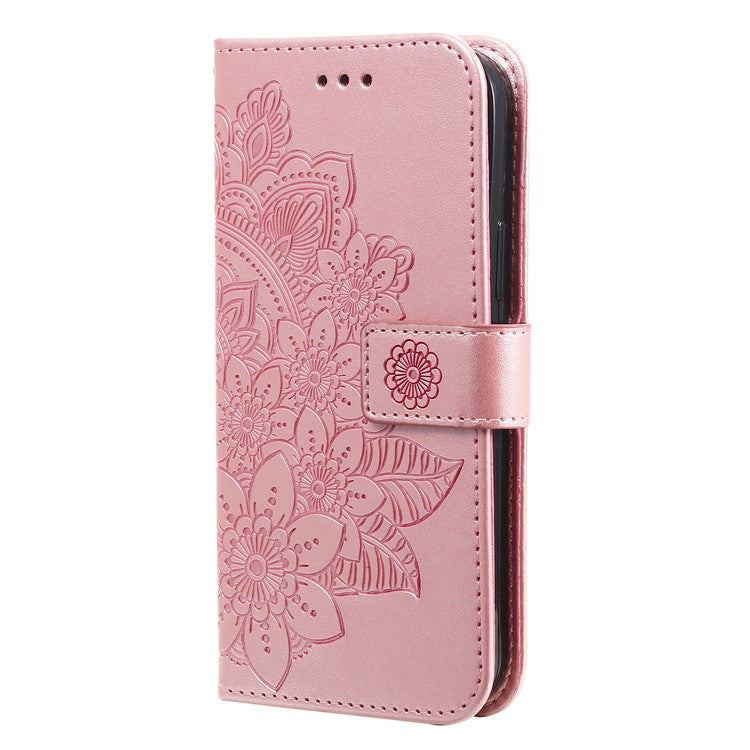 Practical Flip Shell Imprinted Flower Pattern TPU+PU Leather Stand Wallet Cover Case with Lanyard for Google Pixel 6 - Rose Gold