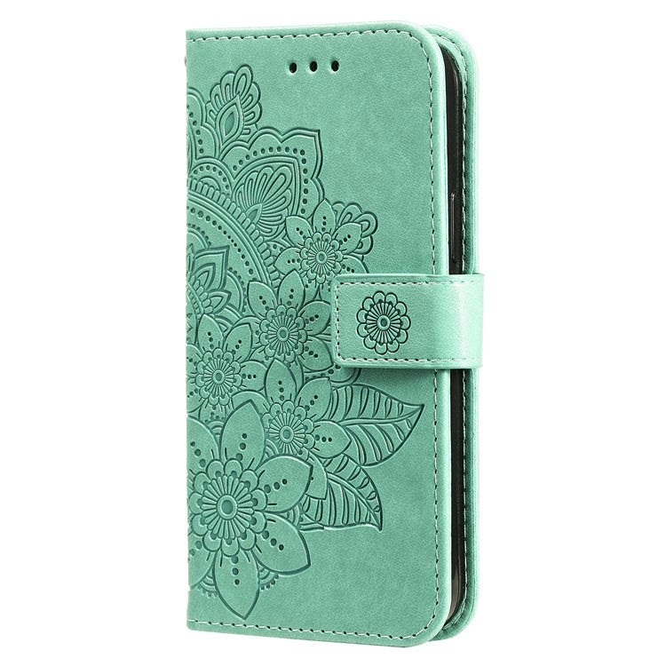 Practical Flip Shell Imprinted Flower Pattern TPU+PU Leather Stand Wallet Cover Case with Lanyard for Google Pixel 6 - Green