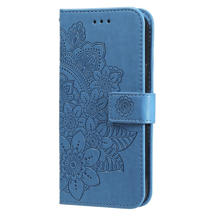 Practical Flip Shell Imprinted Flower Pattern TPU+PU Leather Stand Wallet Cover Case with Lanyard for Google Pixel 6 - Blue