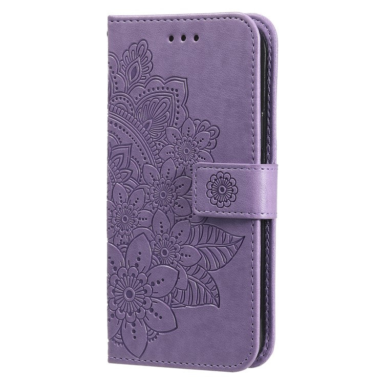 Practical Flip Shell Imprinted Flower Pattern TPU+PU Leather Stand Wallet Cover Case with Lanyard for Google Pixel 6 - Light Purple