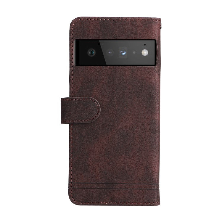 Supporting Stand Card Slots Phone Flip Case Retro Tree Pattern Metal Button Decor Wallet PU Leather+TPU Cover for Google Pixel 6 Pro - Brown