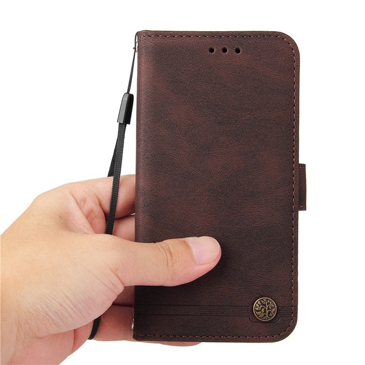 Supporting Stand Card Slots Phone Flip Case Retro Tree Pattern Metal Button Decor Wallet PU Leather+TPU Cover for Google Pixel 6 Pro - Brown