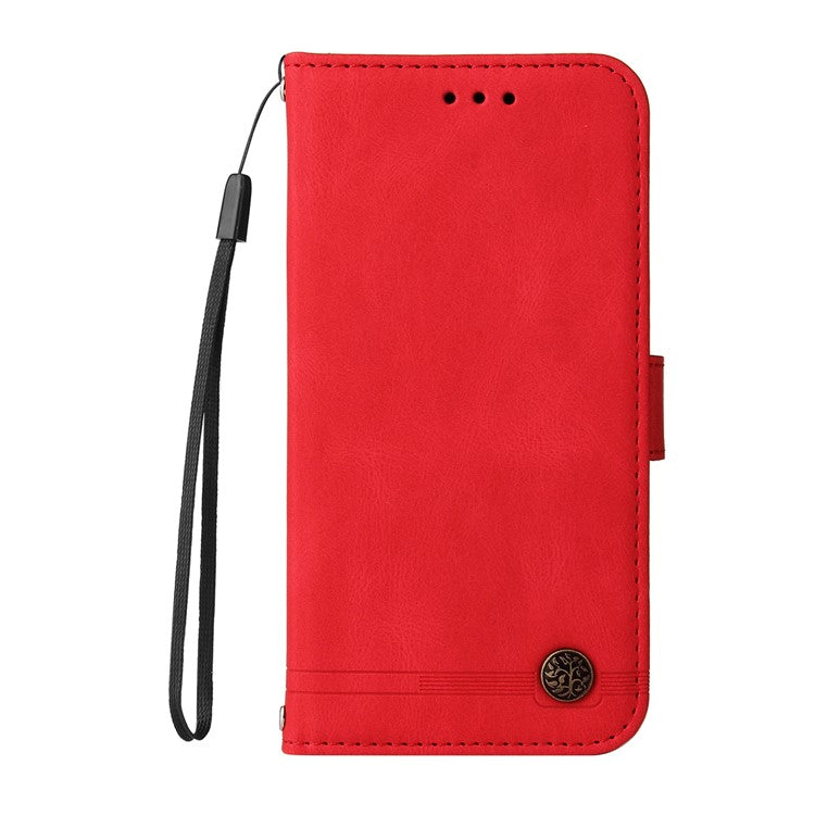 Supporting Stand Card Slots Phone Flip Case Retro Tree Pattern Metal Button Decor Wallet PU Leather+TPU Cover for Google Pixel 6 Pro - Red