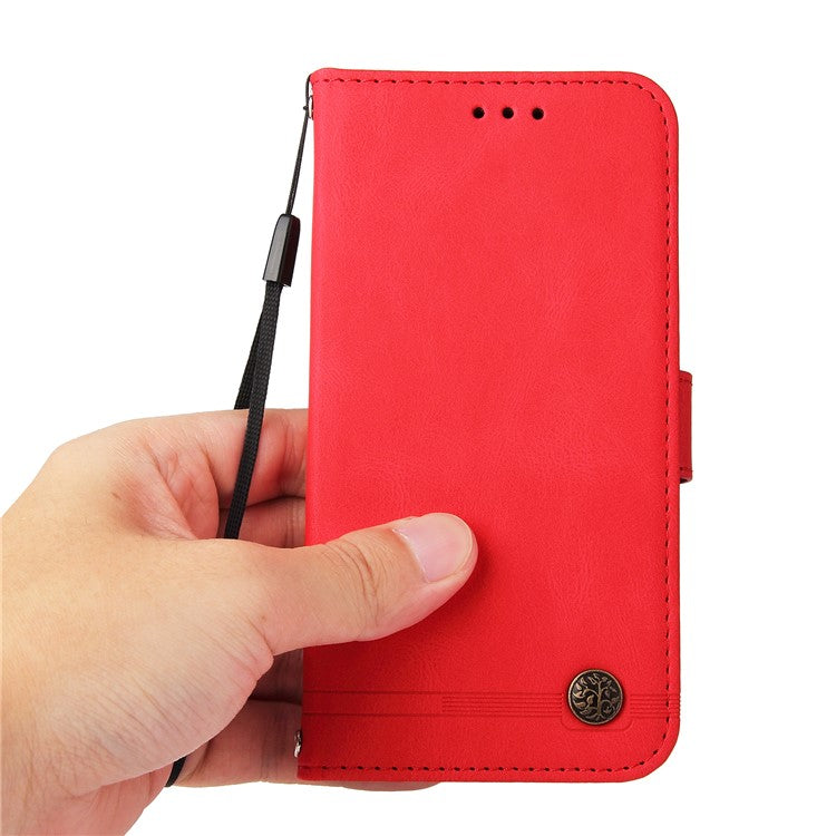 Supporting Stand Card Slots Phone Flip Case Retro Tree Pattern Metal Button Decor Wallet PU Leather+TPU Cover for Google Pixel 6 Pro - Red