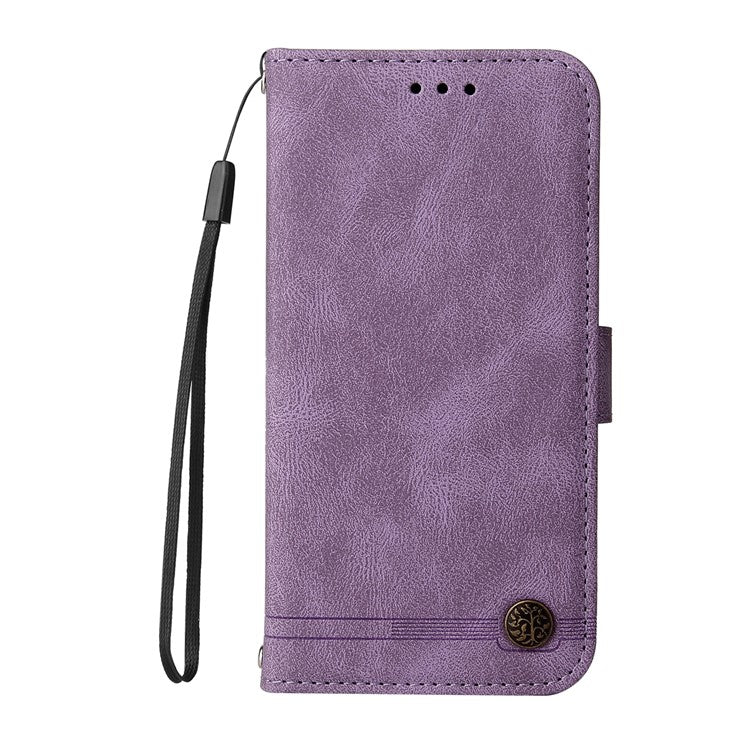 Supporting Stand Card Slots Phone Flip Case Retro Tree Pattern Metal Button Decor Wallet PU Leather+TPU Cover for Google Pixel 6 Pro - Purple