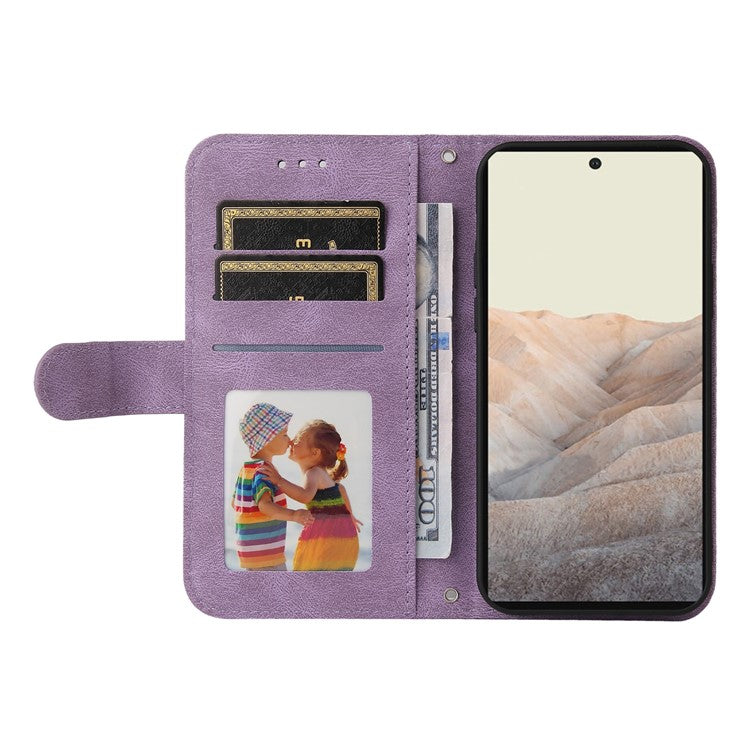 Supporting Stand Card Slots Phone Flip Case Retro Tree Pattern Metal Button Decor Wallet PU Leather+TPU Cover for Google Pixel 6 Pro - Purple