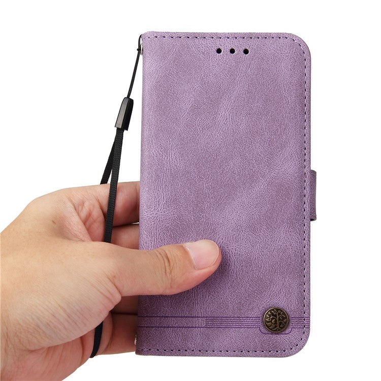 Supporting Stand Card Slots Phone Flip Case Retro Tree Pattern Metal Button Decor Wallet PU Leather+TPU Cover for Google Pixel 6 Pro - Purple