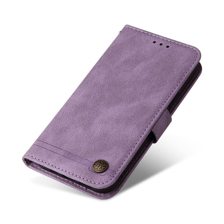 Supporting Stand Card Slots Phone Flip Case Retro Tree Pattern Metal Button Decor Wallet PU Leather+TPU Cover for Google Pixel 6 Pro - Purple